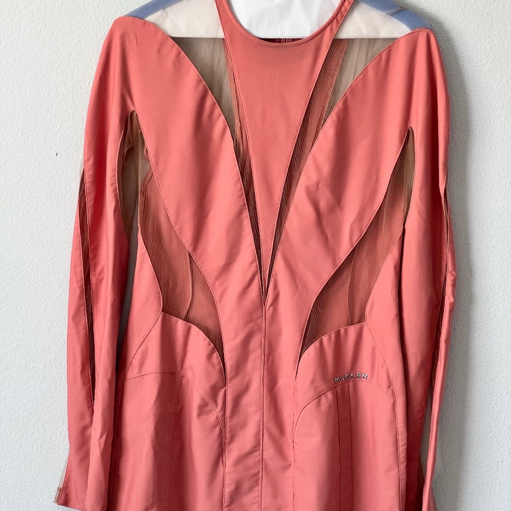 Sz 12 MUGLER X THE WEBSTER BODY SHAPING ILLUSION DRESS BLUSH PINK AND LIGHT NUDE